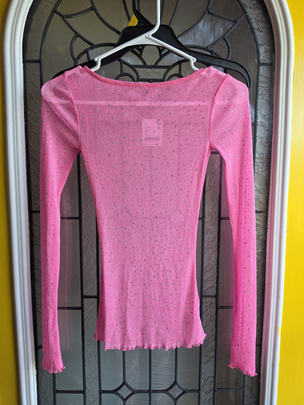 Free People Pink Long-Sleeve Sheer Sparkle Knit Top